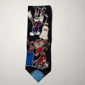 Vintage 1995 Looney Tunes Mania Halloween Mens Tie Silk Bugs Bunny Daffy Duck